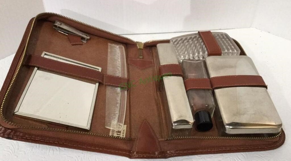 Vintage men’s travel leather toiletry case with
