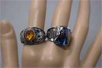 Two Class Rings - Orange 10-1/4 & Blue 9-1/2