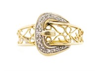 Diamond set 9ct yellow gold buckle ring
