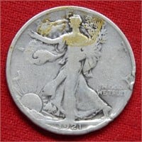 1921 Walking Liberty Silver Half Dollar - Rim Nick
