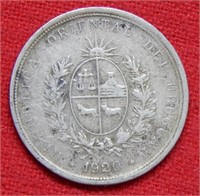 1924 Uruguay Silver 20 Centavos
