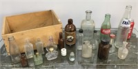 Vintage bottles & wooden SUN box