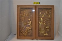 Pair of Early American Colonial Women Wood Carved