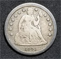 1841 Seated Liberty Silver Dime Nice