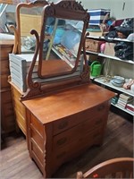 Antique Oak 3 Drawer Dresser w/Mirror-33t x 40w x