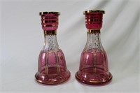 Pair of Bohemian Flashed Glass Carafes,