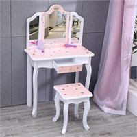 $90  Kids Vanity Table Set  Tri-Folding Mirror