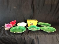 Wedgewood Leaf Plates with Ceramics and Bucket