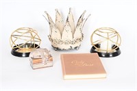 Vtg Candle Holders, Destressed Crown, Cat Bookend