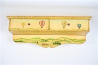 Vtg Hand Painted Shelf - Hot Air Balloon, Country