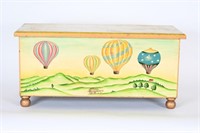 Vtg Hand Painted Trunk - Hot Air Balloon, Country