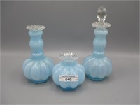 Fenton blue Melon Rib dresser set