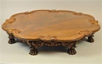 CARVED WOODEN REVOLVING LAZY SUSAN W/ 8 FEET