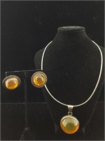 Sterling necklace and earrings with Amber 56g