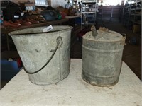 Vintage Gasoline Can and Galvanized Bucket