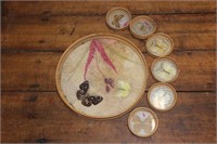Vintage butterfly bamboo tray and coaster set
