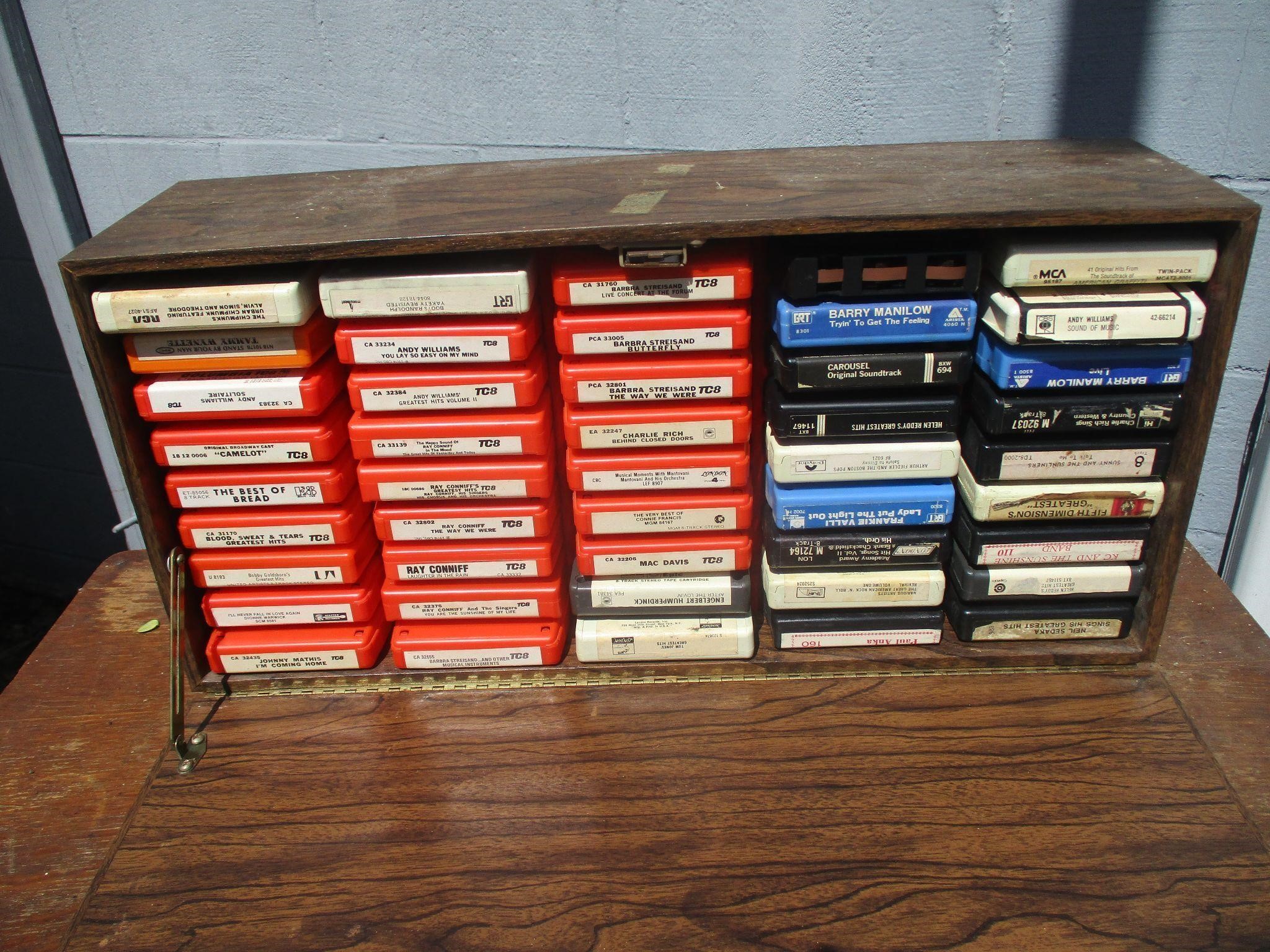 Wooden Speaker Case with 8 Track Tapes