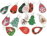 Christmas Faux Leather 14 Pair Dangle Earrings
