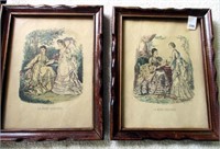 Vintage Pair Of Fashion Prints, Framed