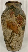Vintage Tiffin Painted Glass Vase with Crow & Vine