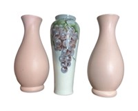 (3)pcs Royal Haeger Pink Vases + Grapes