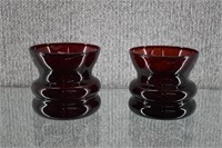 2 Anchor Hocking Royal Ruby Spittoon Squat Vases