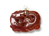 VINTAGE RED JADE CARVED CHINESE DRAGON PENDANT