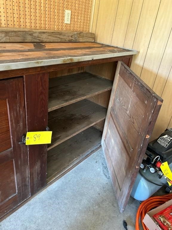Wood work bench cabinet w/ shelves.