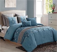 King Sz Blue Vcny Grace 7 Piece Comforter Set