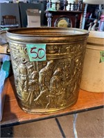 Trash Can, etced bronze, Antique