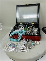 glass top jewelry box & costume jewelry