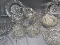 VTG CLEAR CUT ROSE TEACUPS+SAUCERS