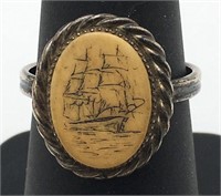Sterling Silver Engraved Ship Ring