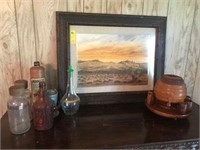 Desert Print in Wood Frame, Wood Liquor Decanter
