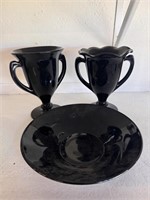 3pc Vintage Black Depression Glass