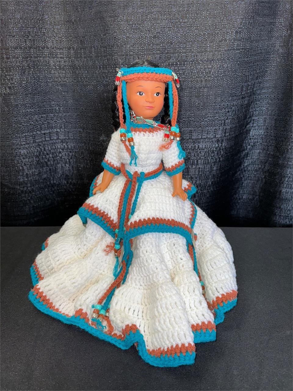Native American Doll In Crochet Dress