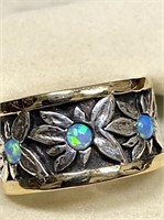14KT Y/GOLD & SILVER 7 OPAL BAND RING