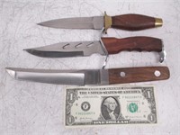 3 Wood Handle Knifes - Longest Is 7" Blade