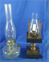 Oil lamp 17"H & wooden candle  15"H