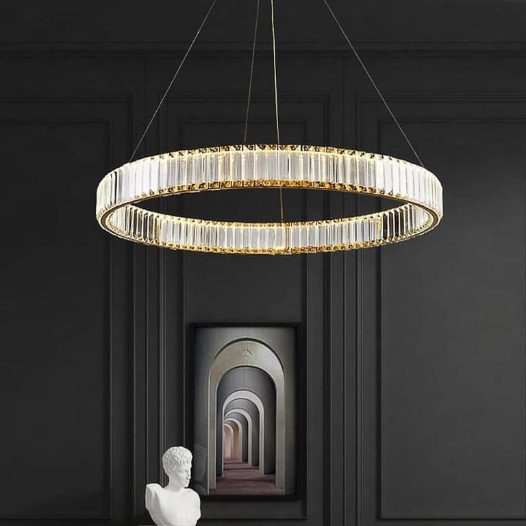 Modern Crystal Chandelier Dimmable Gold Ring