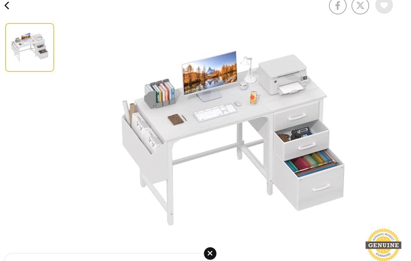 Lufeiya White Computer Desk with File Drawers