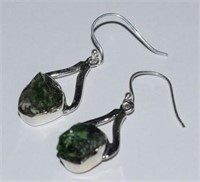 Sterling Silver Earrings w/ Rough Emerald