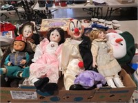 BOX OF CERAMIC DOLLS, CLOWN, SNOWMAN