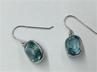 Blue Zircons Dangle Earrings 14k White Gold