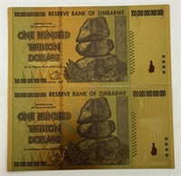 (2) 2008 24k $100,000,000,000,000 ZIMBABWE NOTE
