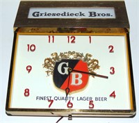 GRIESEDIECK BROS BEER LIGHTED CLOCK - WORKS