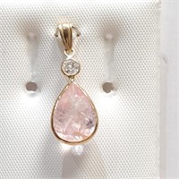 $1400 14K  Morganite(3.2ct) Diamond(0.2ct) Pendant