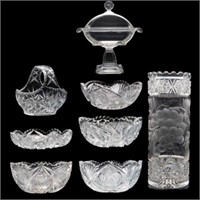 Lot of Assorted Cut and Pattern Glass Serving Pcs.