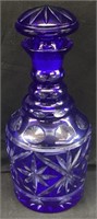 COBALT CUT TO CLEAR DECANTER, 10.5’’ H