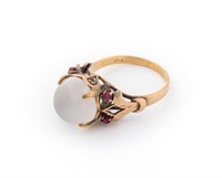 Victorian 14K Yellow Gold Moonstone Ruby Ring